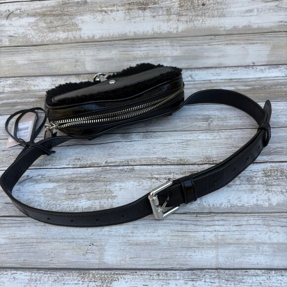 NEW Rebecca Minkoff Blythe Black Leather Shearling Belt Bag Fanny Pack Dog Clip - Picture 5 of 16